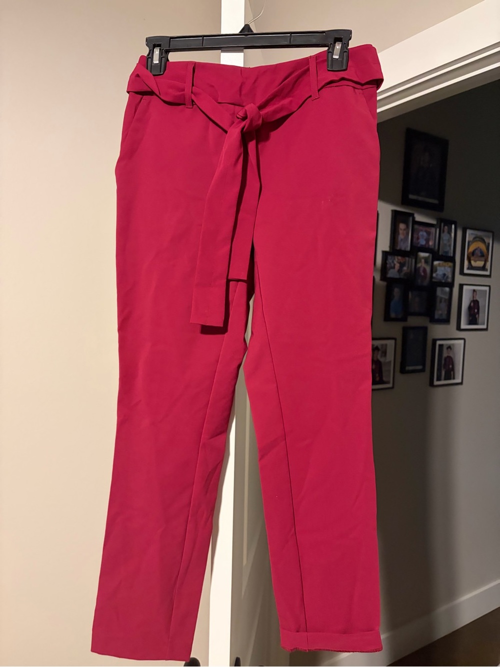 High-Rise Tie-Waist Women's Pants in Fuchsia size XS